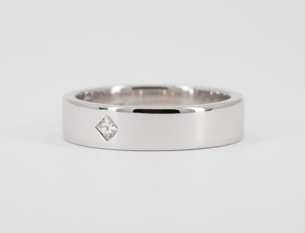 Men's Gold Wedding Band Princess Diamond Ring