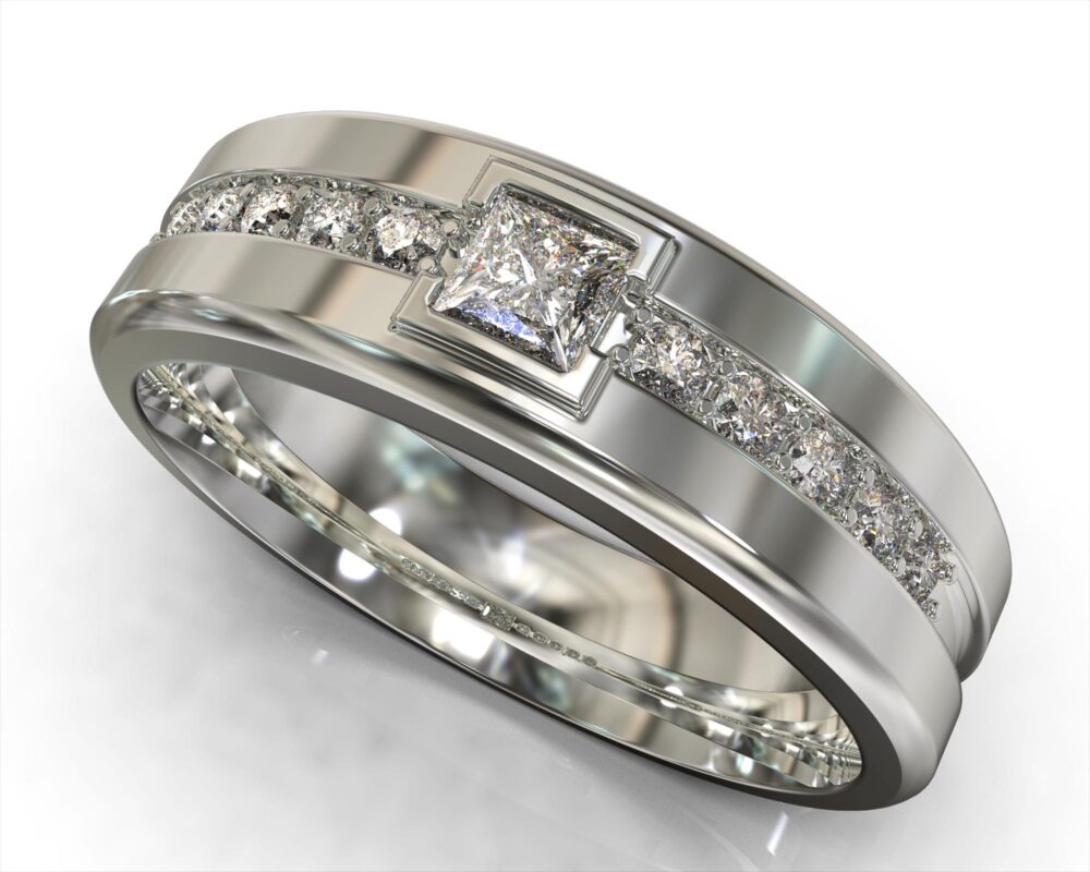 Mens White Gold Wedding Band/Unique Diamond Ring Custom For Men Handcrafted