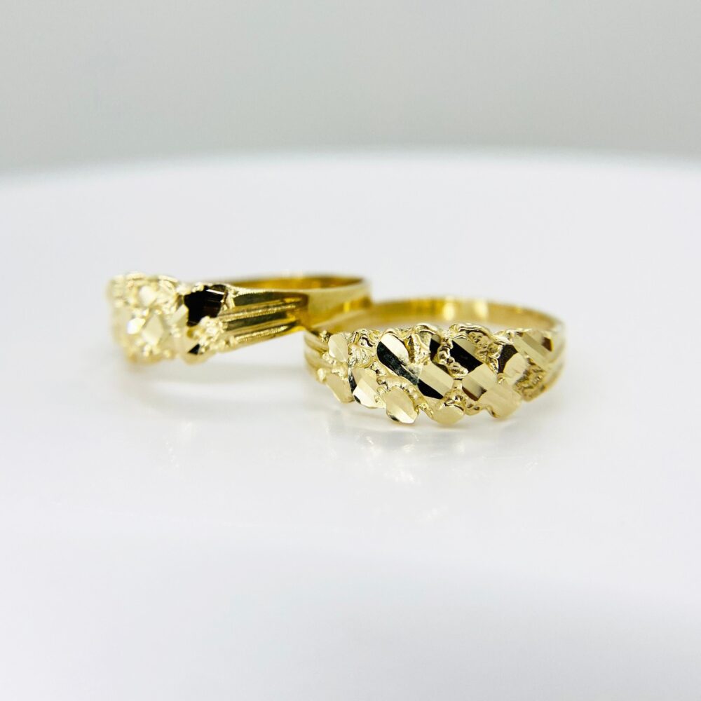 10K & 14K Solid Gold Nugget Slim Dainty Band Ring For Boy Girl Kids Men Women/Unique Textured Design, Classic Jewelry Gift, Versatile Wear