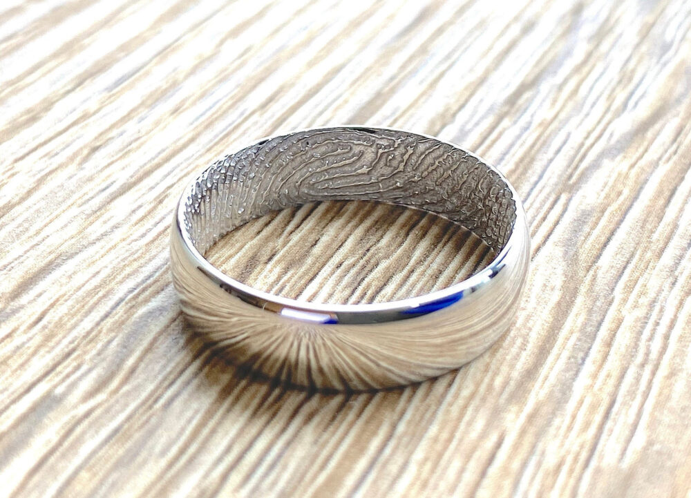 Custom Fingerprint Wedding Band Sterling Silver 925, Mens Half Round Comfort Fit, Personalize Engrave Ring - 2mm 3mm 4mm 5mm 6mm 8mm