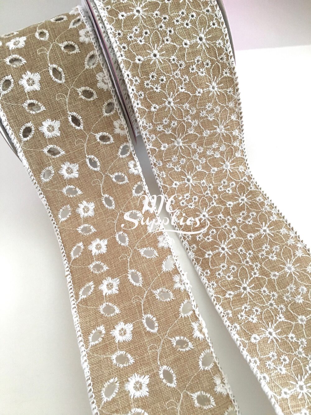 2 Yds, Burlap Ribbon, Fabric Ribbon, Natural Ribbon, Jute Ribbon, Ribbon For Crafts, Ribbon By The Yard, Eyelet Ribbon, Eco-Friendly Ribbon, Ribbons
