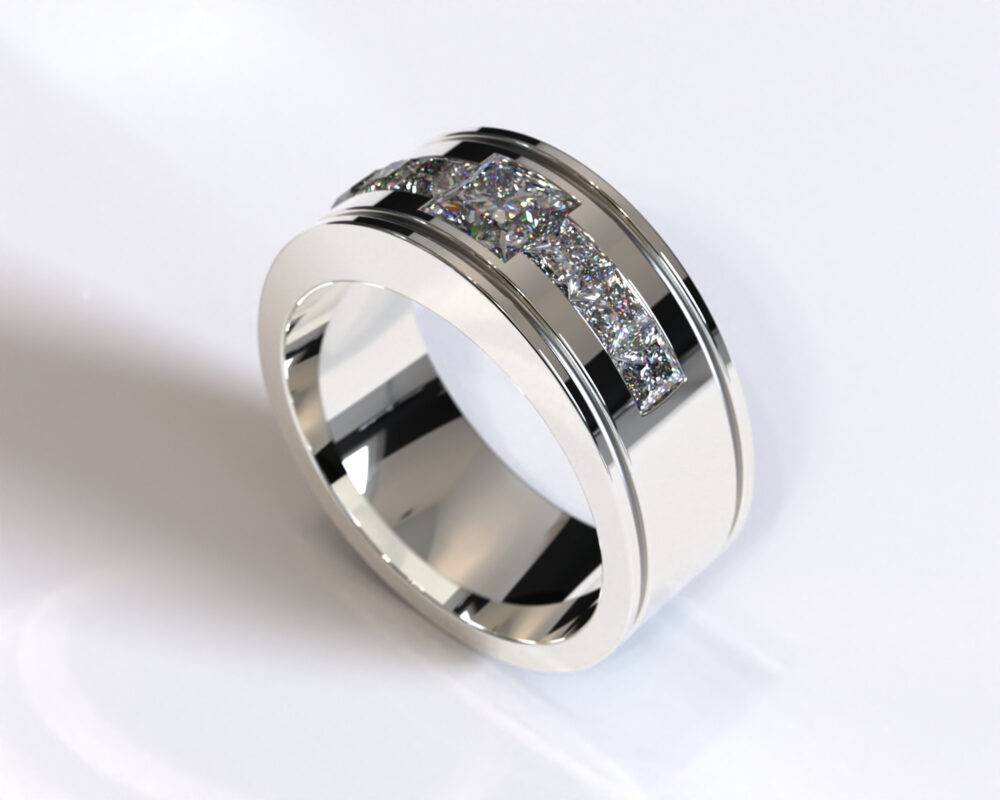 Mens Diamond Wedding Band/Unique Ring Perfect Square Flush Man
