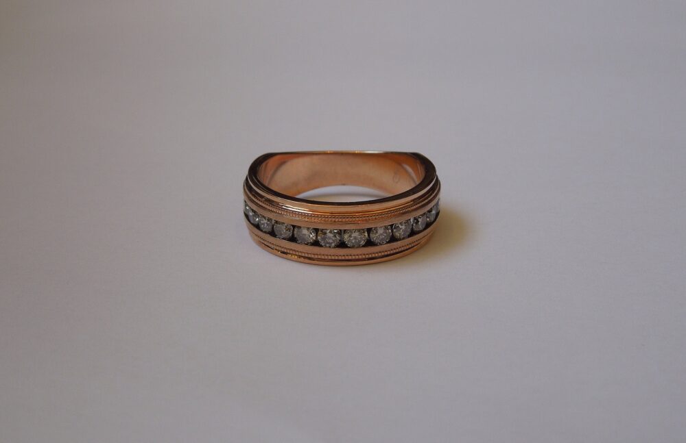 Men's Art Deco Rose Gold Diamond Band/Vintage Estate 10K 1.05Tcw Champagne Channel Wedding Sz 10