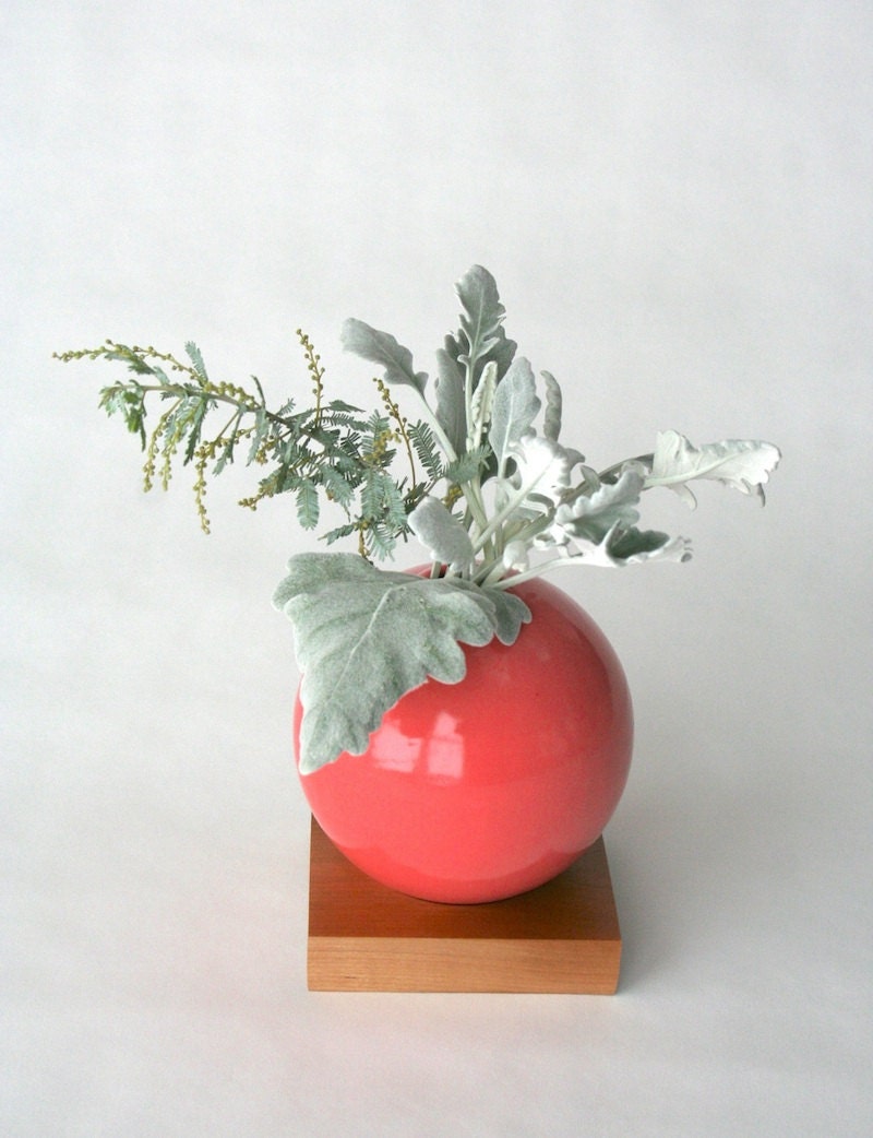 Pink Ceramic Vase, & Wood Vase, Ceramic Vase, Flower Vase, Bud Vase, Pottery Vase, Modern, Mother's Days Gift, Wedding Small Vase