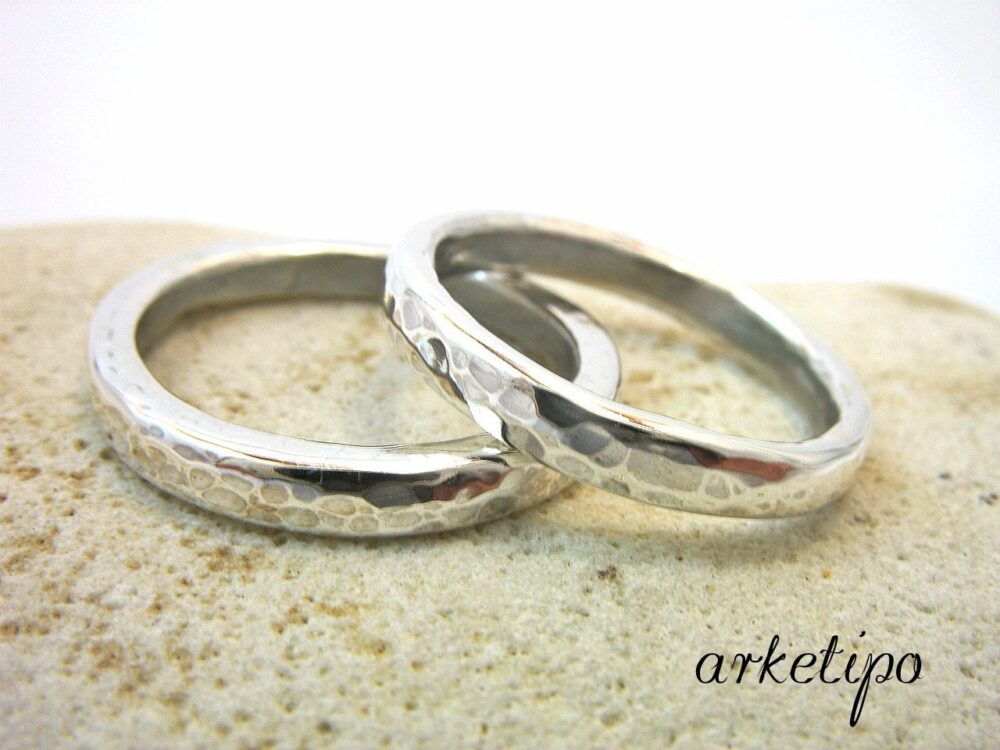 Handmade Sterling Silver Bands - Wedding Ring Set Couple Of Two