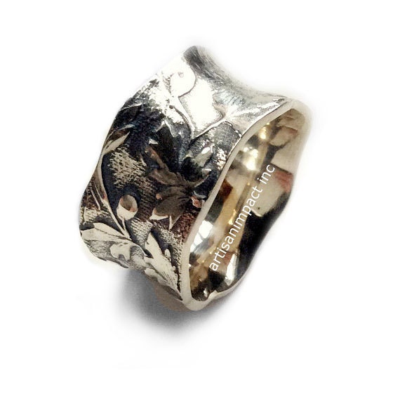 Wedding Vine Ring, Sterling Silver Band, Leaves Unisex Leaf Botanical Wavy Ring - I'm Around R2124