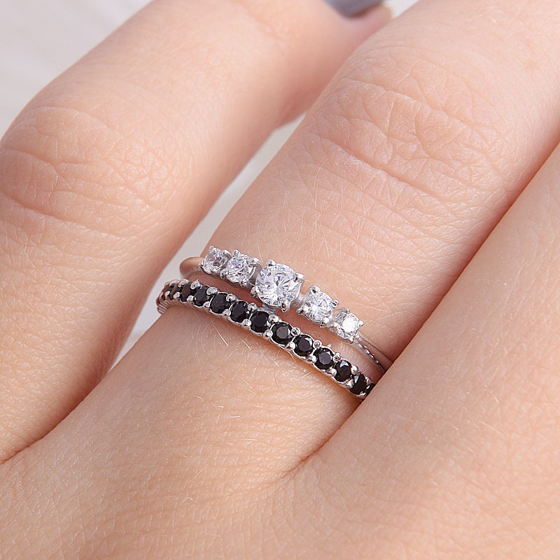 Unique Womens Wedding Band, Sterling Silver Band For Her, Cz Minimalist Dainty