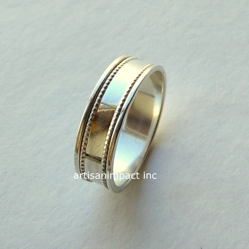 Silver Wedding Band, Fidget Ring, Anxiety Spinner Sterling Silver Band, Spinning Wedding Ring - Shimmering Light R2103