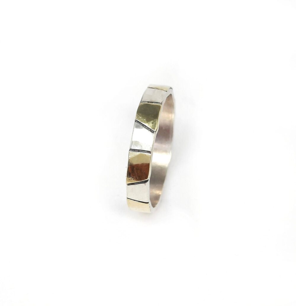 Stunning Woman's Wedding Band, Sterling Silver Band With Geometric Gold Sheets Soldered On Top, Unisex Ring, Ilanamirjewelry