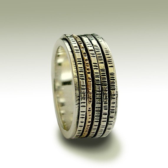 Silver Gold Spinner Ring, Wedding Unisex Band, Fidget Bohemian Ring - After All This Time R1149B