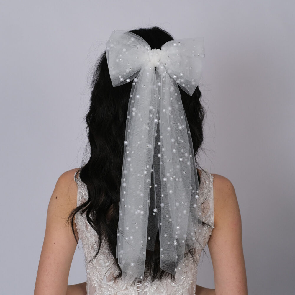 Bridal Bow Veil, White Tulle Wedding Veil