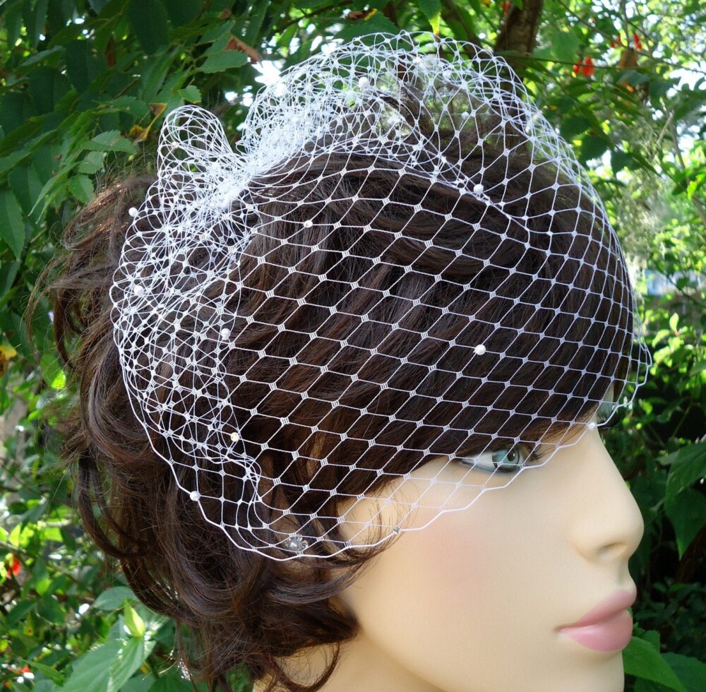 Crystal Birdcage Wedding Veil, Handmade Russian Veiling, 9 Inch, H1003
