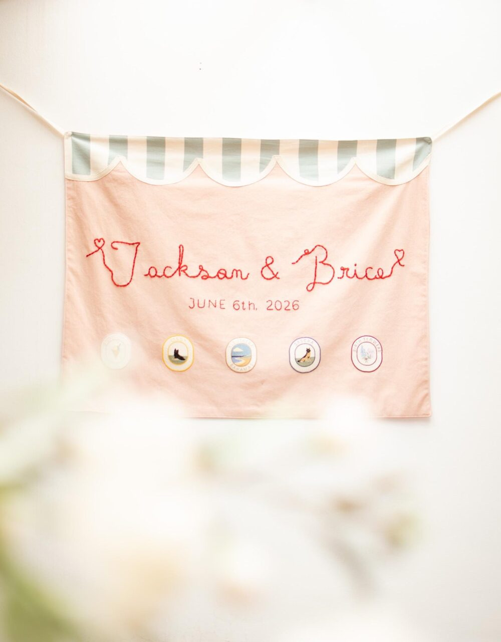 Custom Embroidered Wedding Banner - Personalized Sign With Names, Date & Design