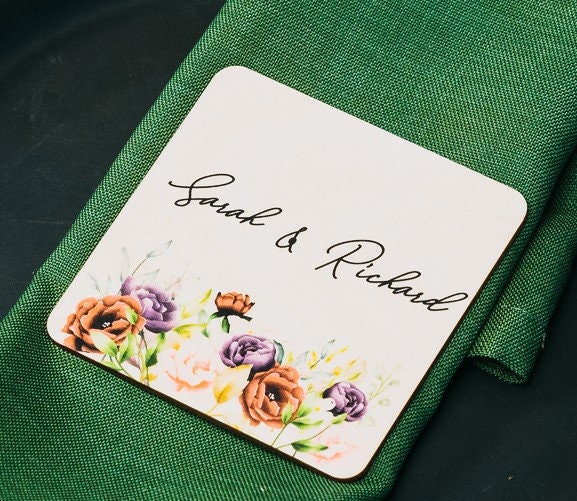 Photo Custom Wedding Favor, Thank You Favor, Names Personalized Coasters, Floral Coaster, Wood Wedding Favors, Custom Gift