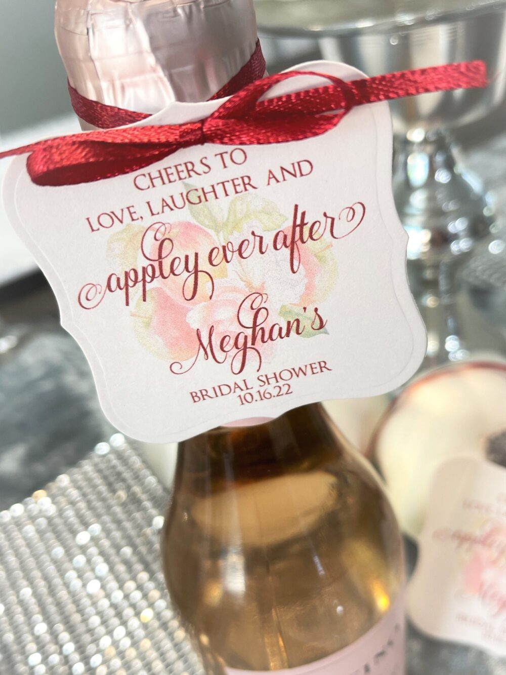 Appley Ever After Wedding Favor Tags Champagne Split Tags, Mini Wine Love Laughter After, Apple Cider Favors, Fall