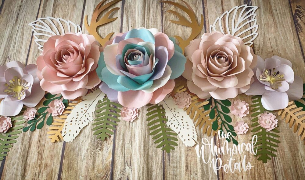 Boho Set Of Paper Flowers, Woodland Nursery Decor, Wall Baby Shower Backdrop Flowers, Unicorn