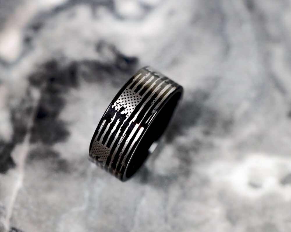 Distressed American Flag Wedding Band, Engagement Ring, USA Jewelry, Patriotic Gift, Military Ring Jewelry