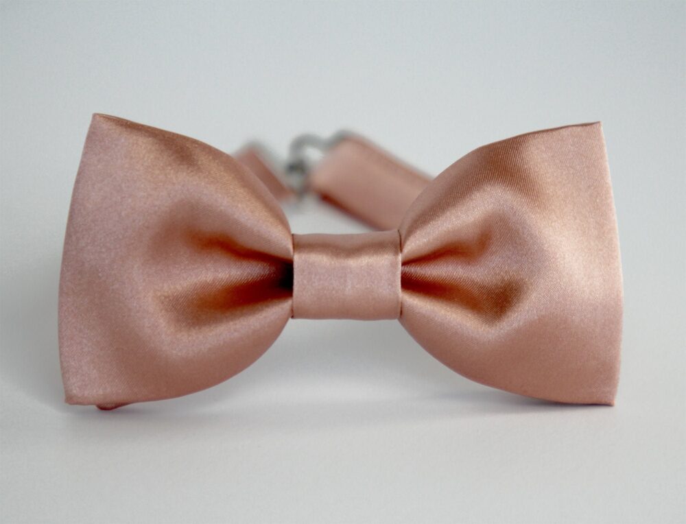 Rose Gold Satin Bow Tie, Mens Wedding Grooms, Groomsmen Ring Bearer Boy Bowtie, Boys Tie