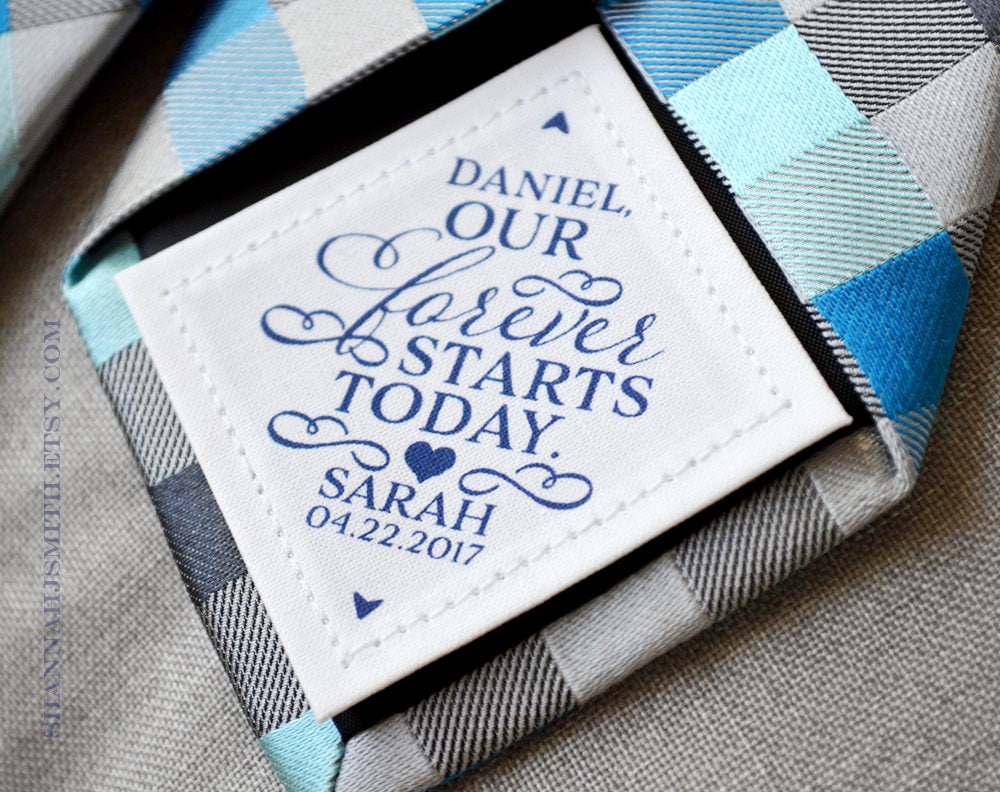 Groom Gift From Bride Personalized Wedding Tie Patch, "Our Forever Starts Today'