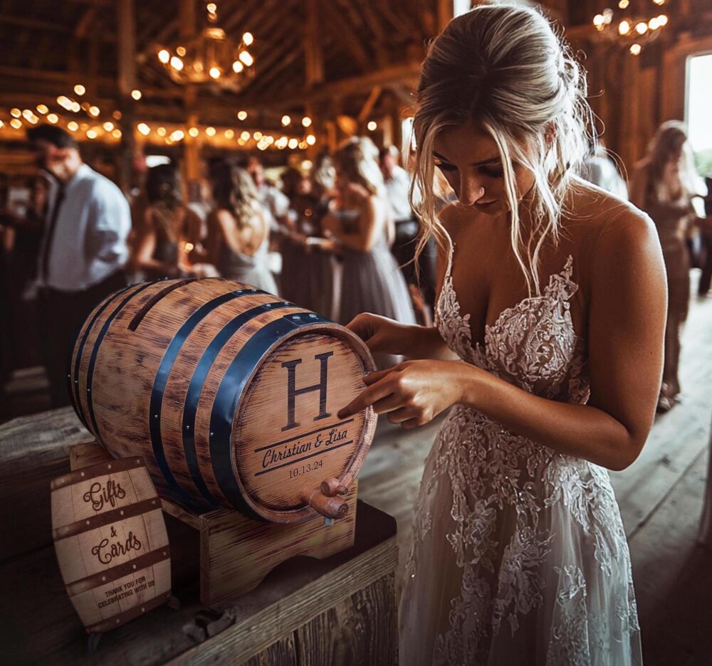 Rustic Wedding Box, Wooden Card Box, Wine Barrel Holder, Whiskey Personalized Wedding Barrel, Barn Decor