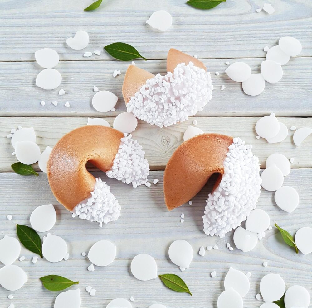 White Chocolate Fortune Cookies With Custom Message Inside - Elegant Wedding & Baby Shower Edible Favors