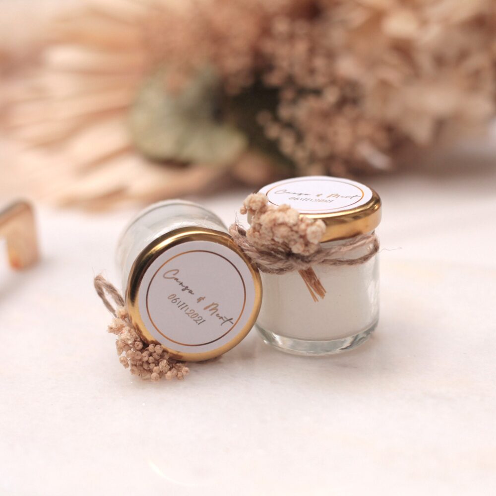 Custom Wedding Favor Candle Flower Jar, Personalized Label