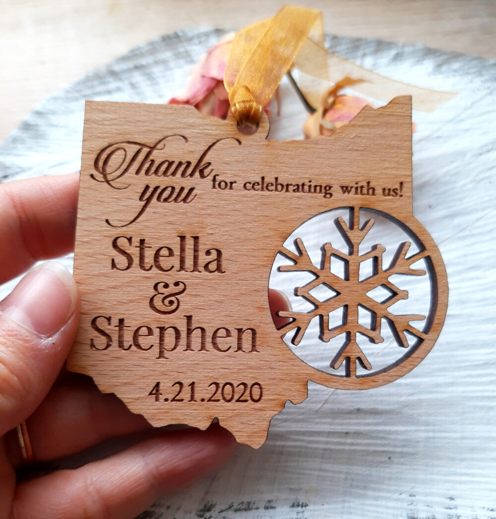 Wedding Favor Ornaments - Us State Shaped Christmas Snowflake Wedding Favors Personalized Set Of 10 Pc