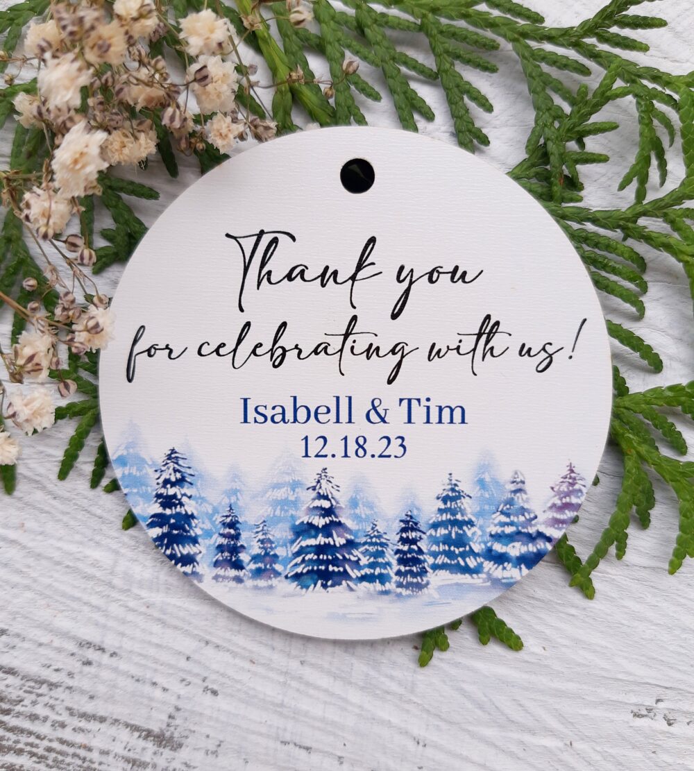 Wedding Favor Ornaments Or Magnets - Winter Wedding Favors Personalized Woodland Theme