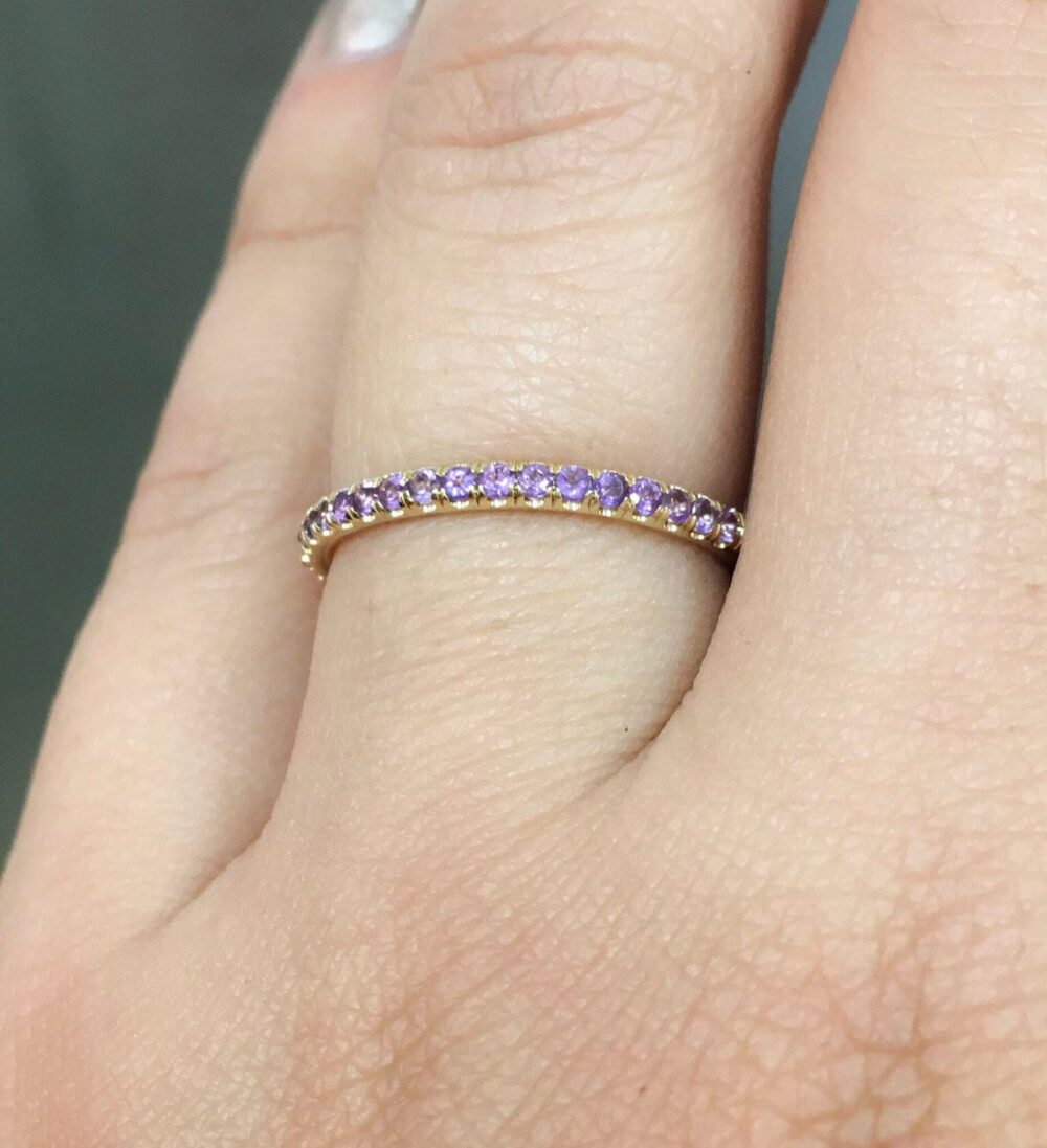 Amethyst Half Eternity Band Ring/ 1.8mm Infinity February Birthday/ Stacking Guard Wedding