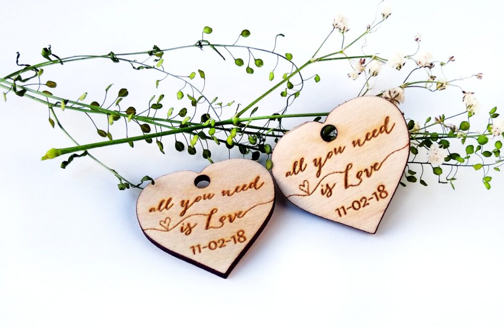 Wedding Favor Tags, Wood Favors, Wedding Rustic Custom Heart Name Tag