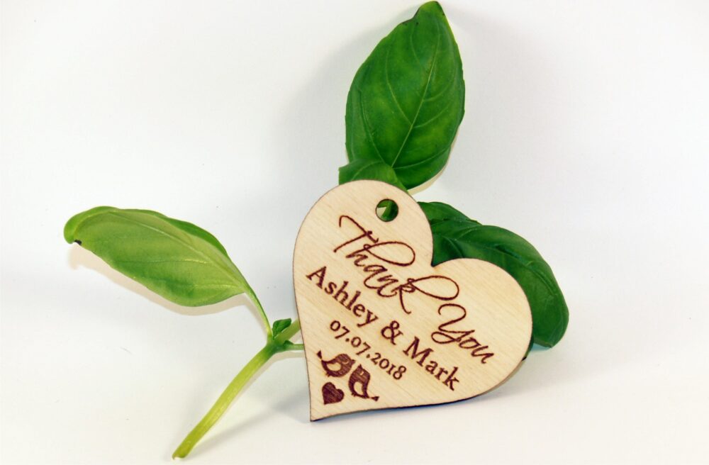 Wedding Favor Tags, Wood Favors, Wedding Rustic Custom Heart Name Tag