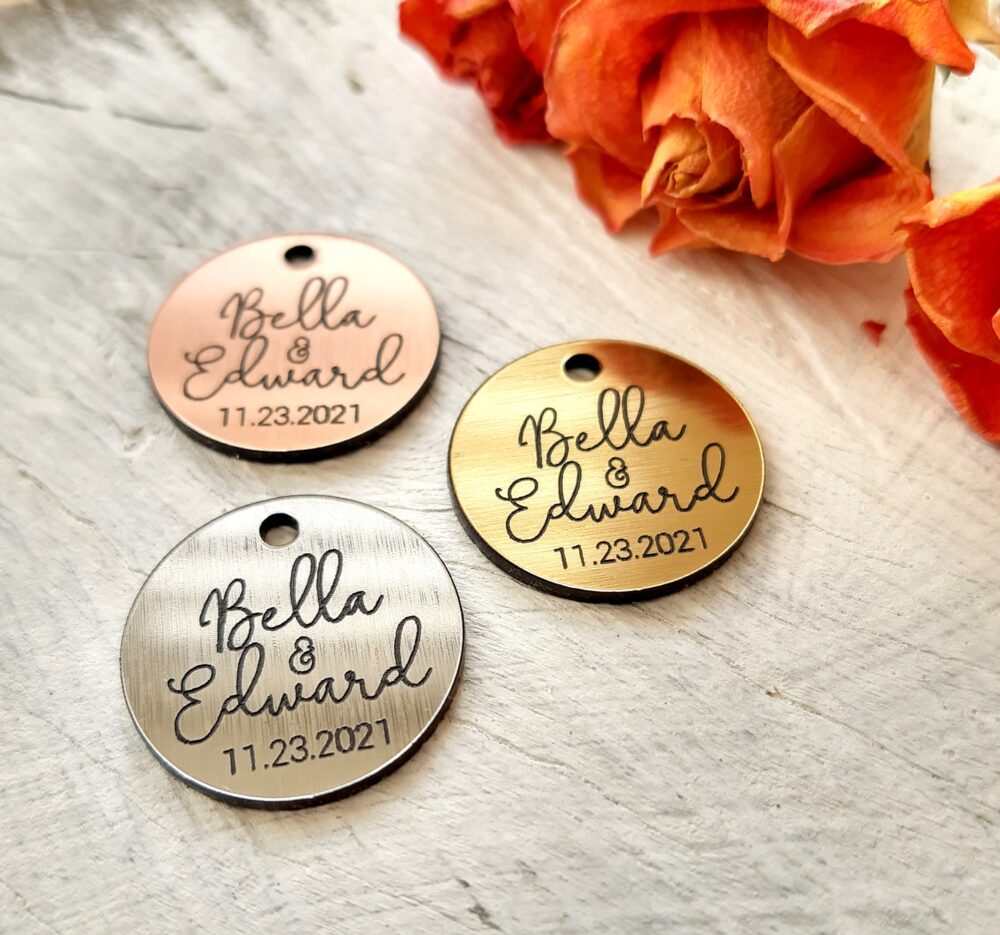 Wedding Favor Tags, Names Date Tags For Wedding Favors, Party Peel & Stick Or With Hole, Personalized One Inch