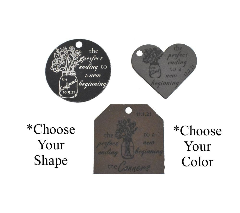 Custom Wedding Favor Tags For Guests in Bulk - Perfect Ending Leather Hang Tags - Bag Boho Cute Favors