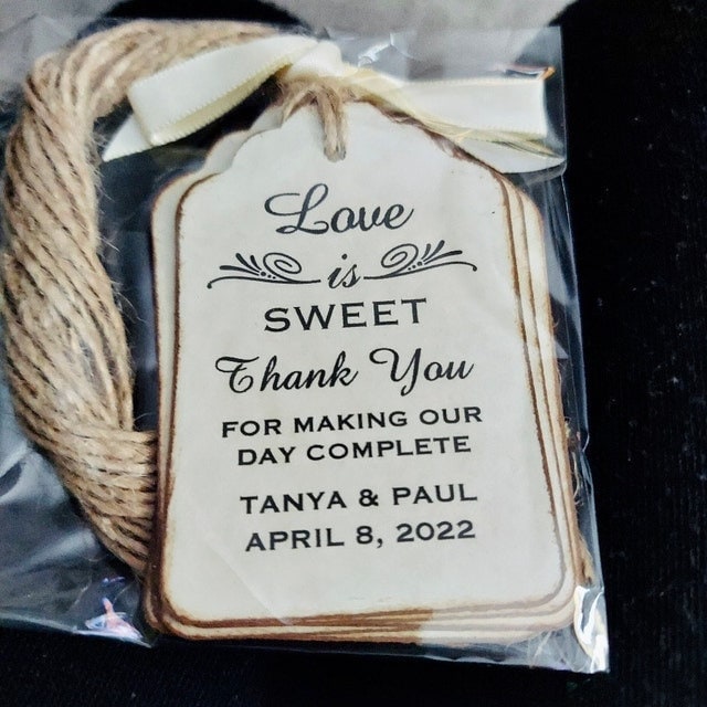 Wedding Thank You Favor Tags - Personalized Love Is Sweet Hang Tag Labels Bridal Shower Engagement Party Tags- Vintage Rustic 50