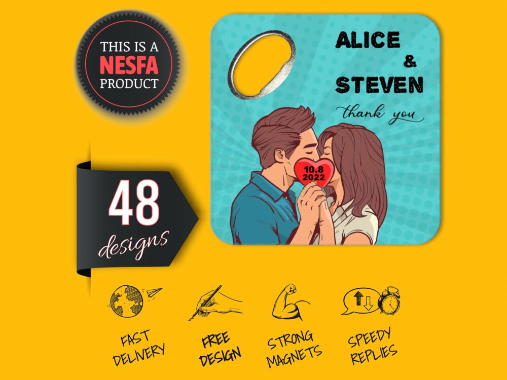 Personalized Wedding Coaster Favors Bottle Opener Magnet, Bulk Save The Date