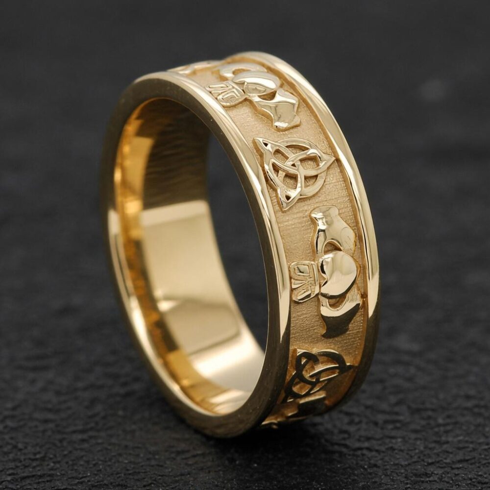 14K Gold Claddagh Wedding Ring - Celtic Trinity Knot Band