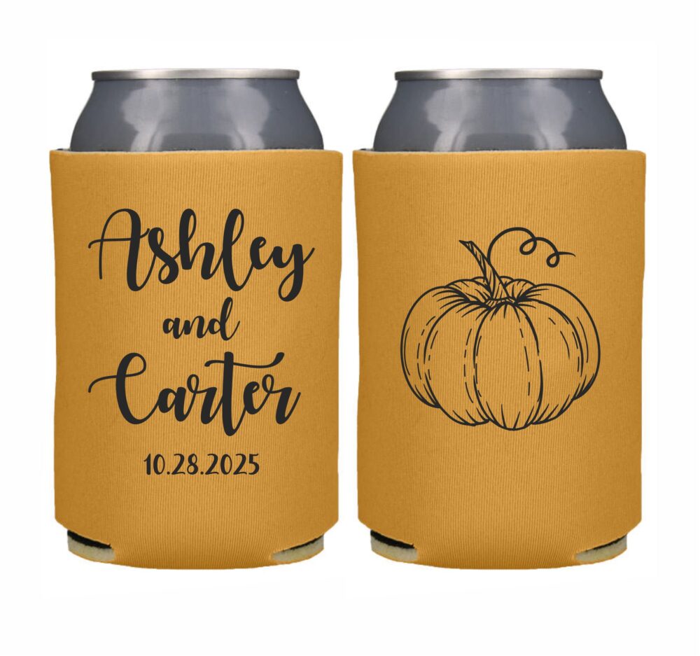Pumpkin Wedding Favor Can Cooler Personalized Theme Fall Favor, Coolers, Custom Autumn