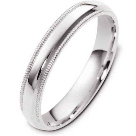 Platinum Wedding Ring, Band, 4mm Dome Milgrain Mens & Womens Bands, Rings For Men, Women