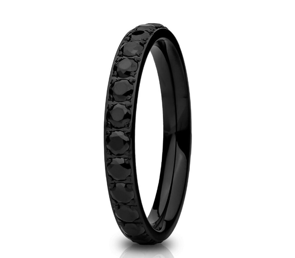 3mm Titanium Wedding Ring Black Cz Eternity Band, Rose Gold Ip Plated Comfort Fit Anniversary Ring, Personalized Engagement Promise Band