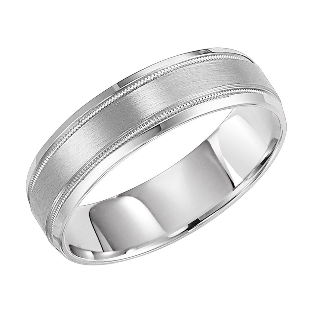 Mens Wedding Band, Ring, 6mm 10K 14K 18K Solid White Gold Bands, Rings For Men, Milgrain Comfort Fit, Satin Finish