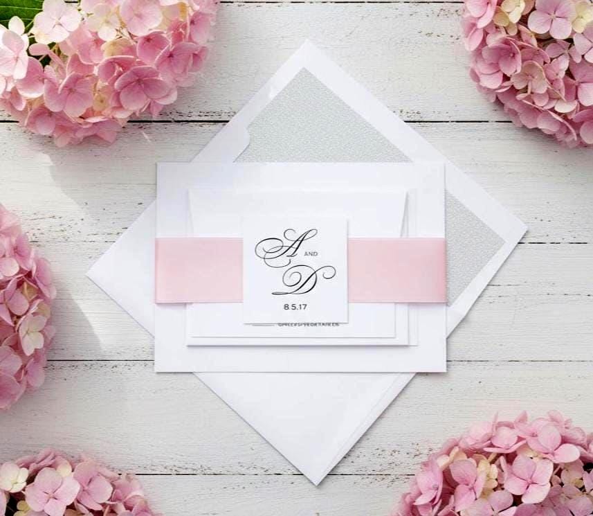 Blush Pink & Silver Wedding Invitation Suite Deposit Elegant Classic Formal Invite