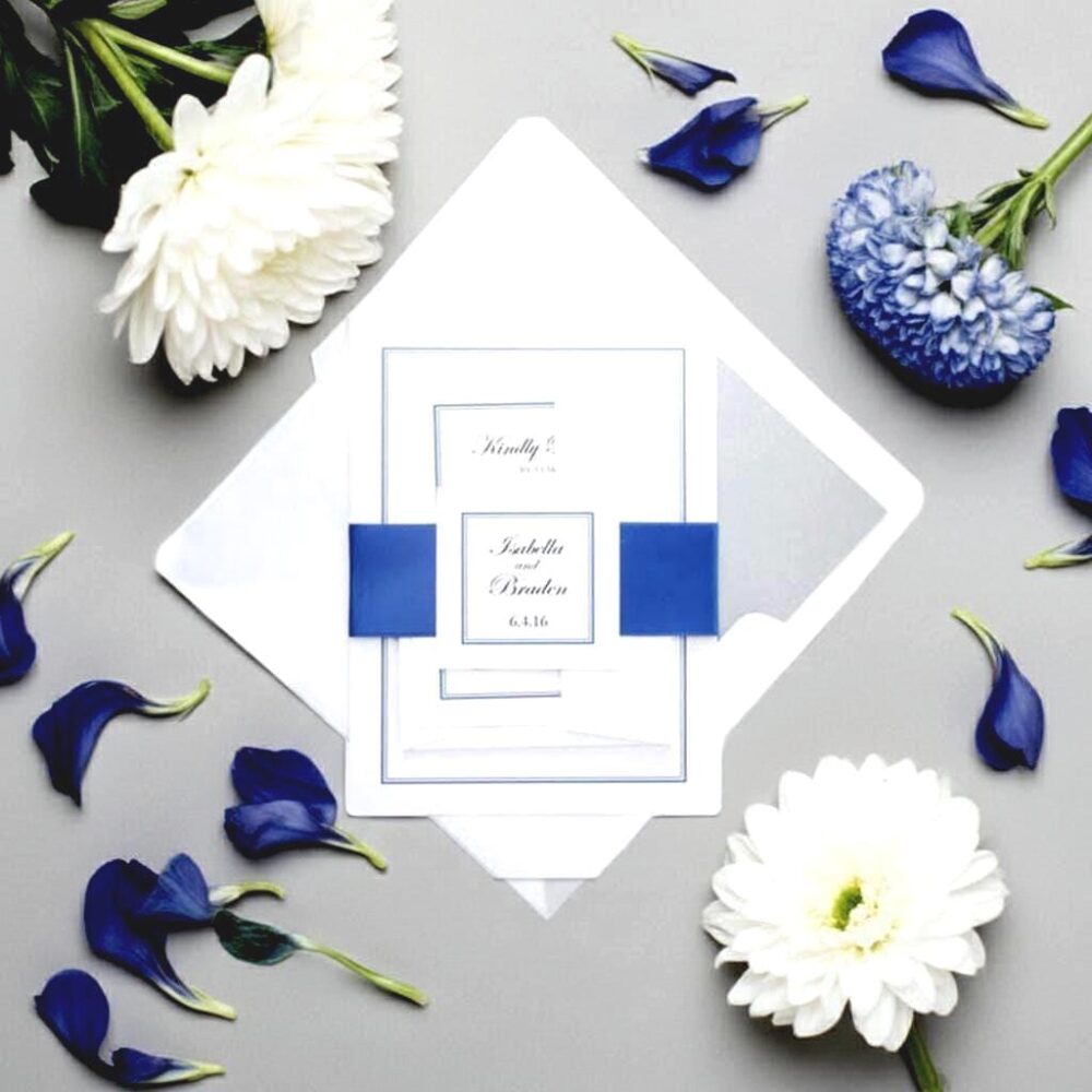 Royal Blue Wedding Invitation Suite Deposit Elegant Monogram Formal Invite