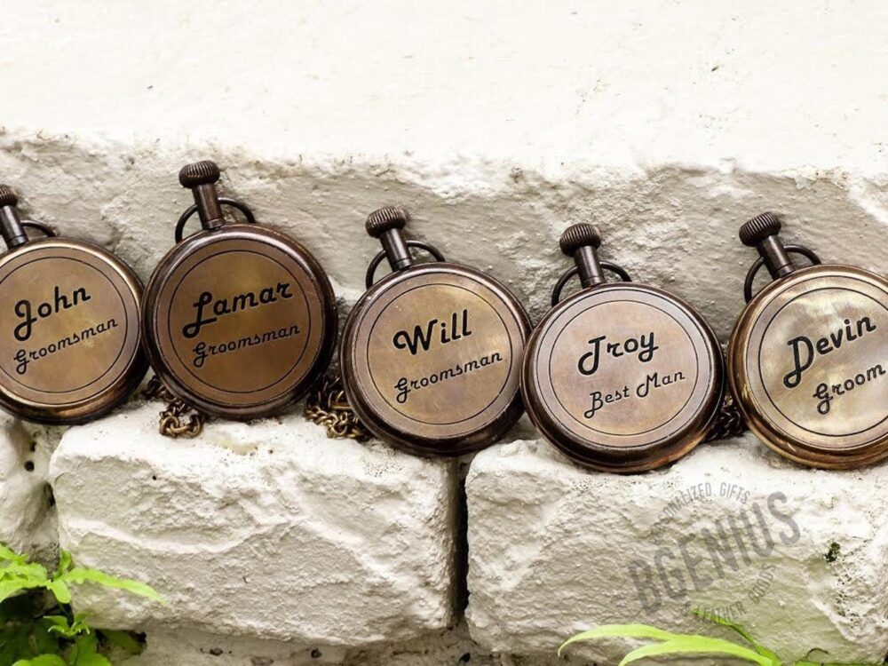 Personalized Pocket Watch, Engraved Watch For Groom, Dad, Embossed Groomsmen Gift, Valentines Day