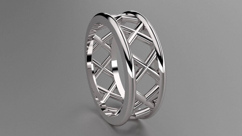 Silver 8mm Mens Wedding Band With Open Cross Bar Design, 925 Sterling Ring Openess, Wide Unique Look 8Mm