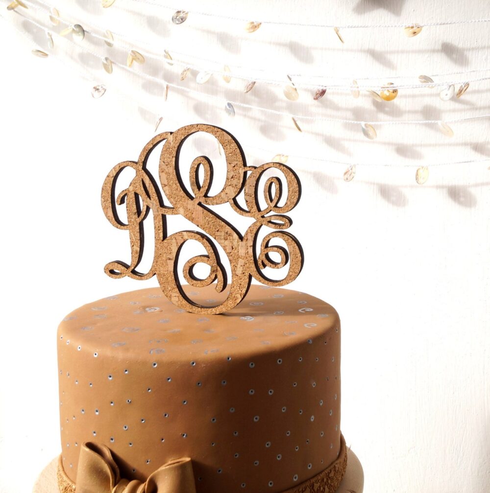 Rustic Monogram Cake Topper, Wedding Personalize Custom Cork & Wood Vineyard Decor