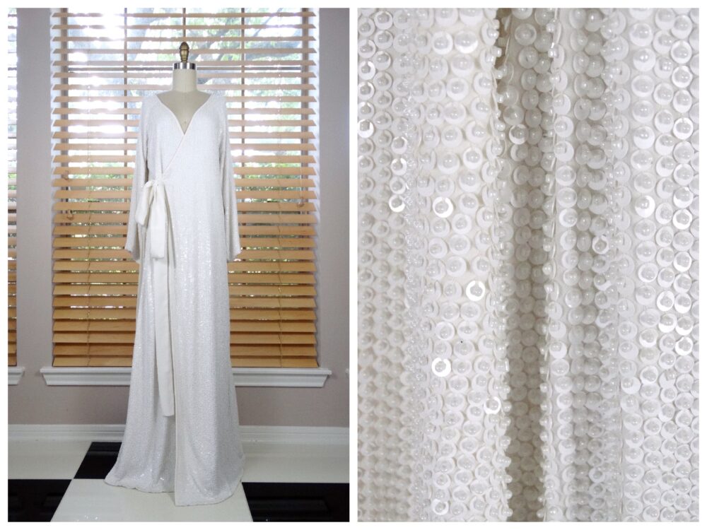 Sequin Beaded Wrap Wedding Gown, Plunging V-Neck Bridal Dress