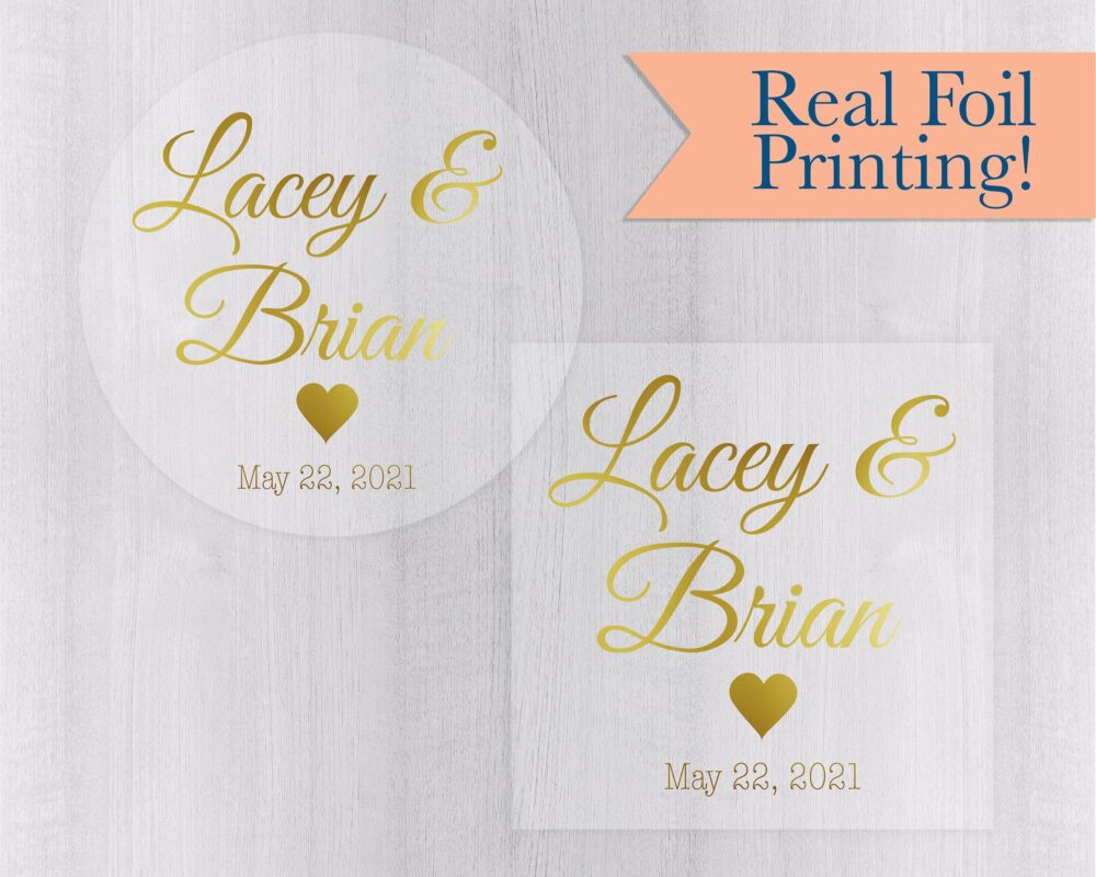 Wedding Favor Stickers, Gold Foil On Clear Transparent Engagement Party Stickers | #024-Cf