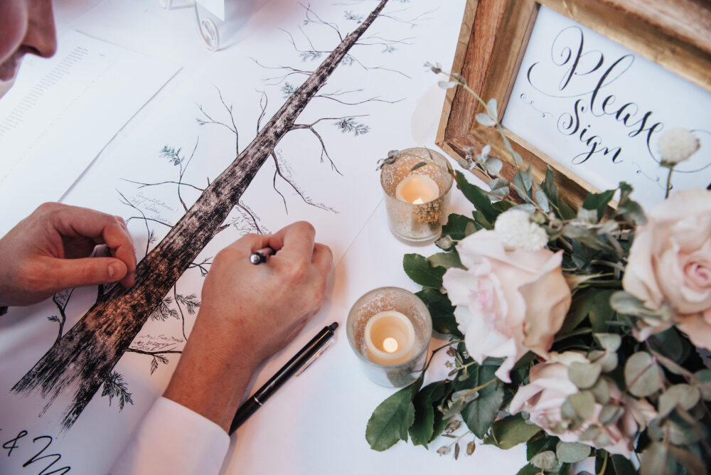 Redwood Wedding Guest Book Alternative - Rustic Chic Fingerprint Tree