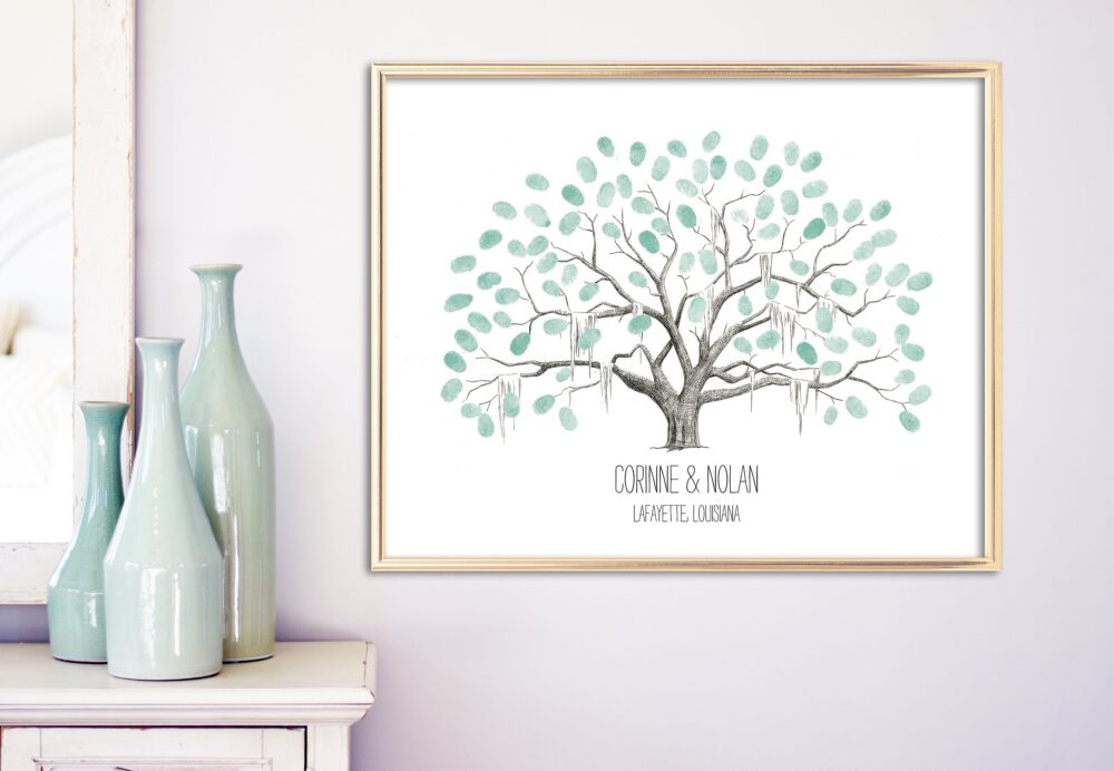 Custom Wedding Guestbook Fingerprint Tree Poster Keepsake/Pen & Ink Drawing Family Thumbprint Art Live Oak