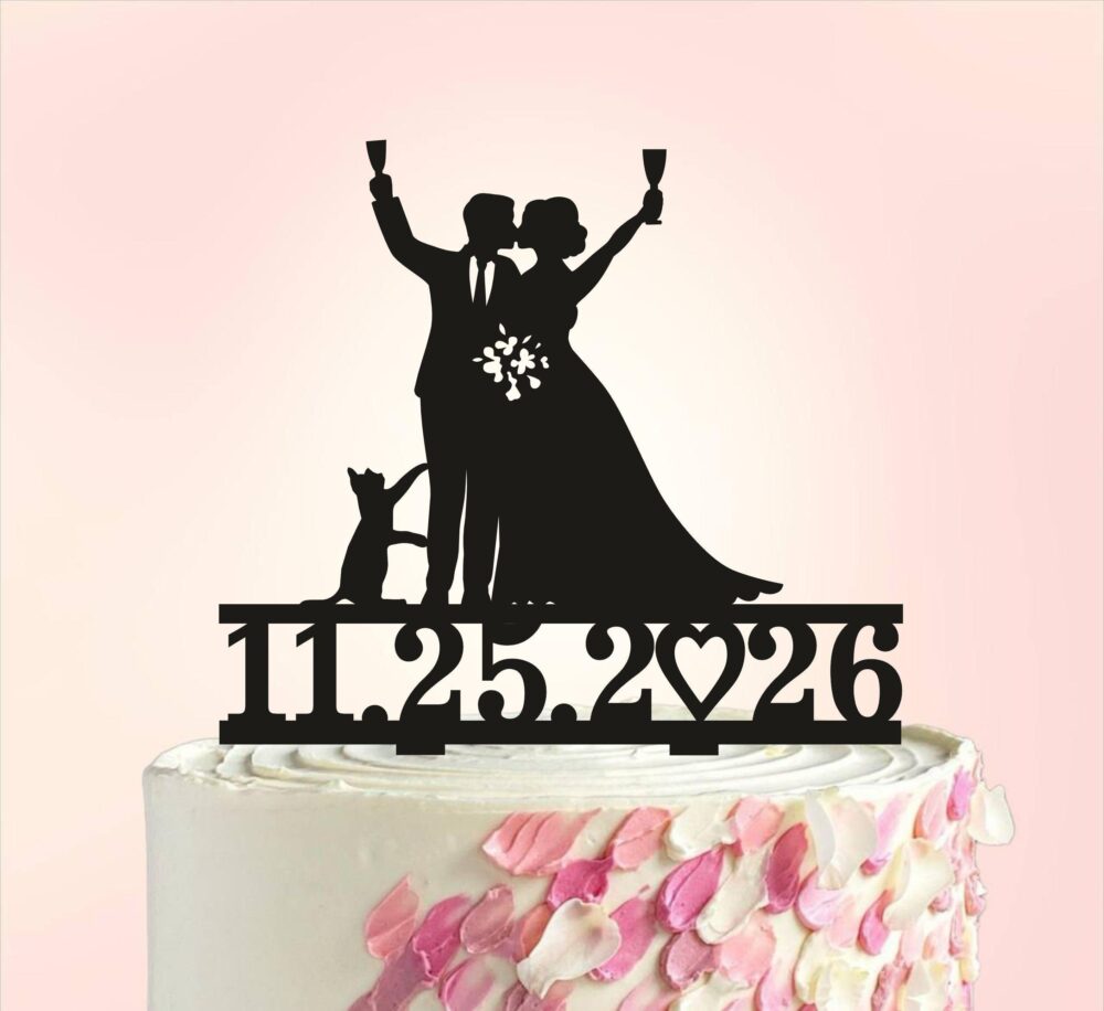 Wedding Cake Toppers With Cats, Cat Silhouette Cake Topper, Topper, Topper Cat, Cake Date, Two Cats